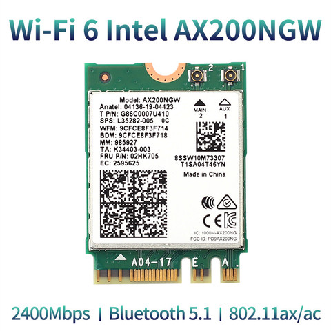 Tarjeta de red inalámbrica WiFi de 2400Mbps para ordenador portátil, adaptador Intel AX200 802.11ax/ac 2,4 Ghz 5Ghz M.2 Bluetooth 5,1 ► Foto 1/6