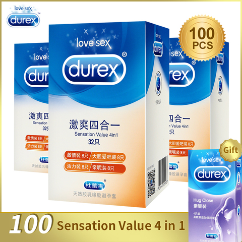Caja de condones Durex 100/64/32 Uds., Látex Natural y suave lubricado, 4 tipos de condones para hombres, Juguetes sexuales, productos al por mayor ► Foto 1/6