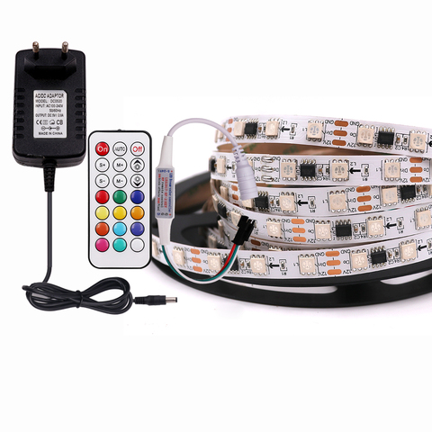 WS2811 Luz de tira LED RGB 12V 12V 5050 LED 30/60 Pixel accesible cinta Flexible Digital cinta Led Control remoto juego de poder ► Foto 1/6