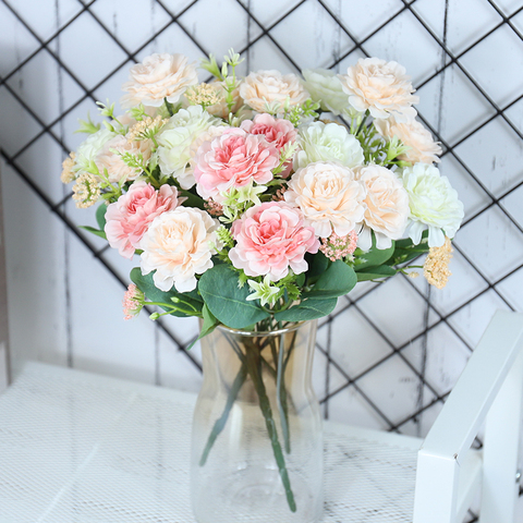 Flores artificiales de alta calidad para decoración, ramo blanco de boda, peonías falsas, accesorios para sala de estar, decoración de mesa de habitación ► Foto 1/6