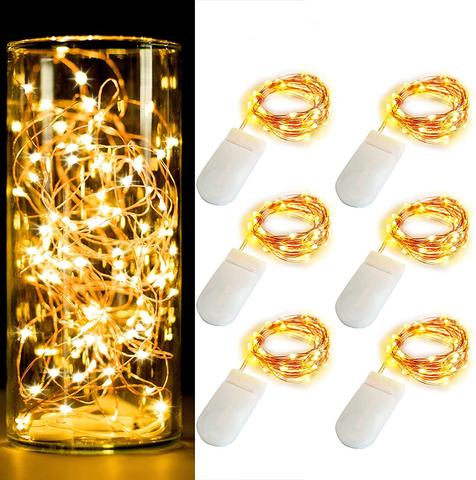 Cadena de luces LED de cobre, 1M, 2M, 3M, 5M, 2 x CR2032, funciona con batería, para navidad, boda, fiesta, Decoración de Ramadán, 10 unidades/lote ► Foto 1/6