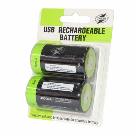 ZNTER-batería recargable por USB, 1,5 V, 4000mAh, tamaño D, batería de polímero de litio, carga por Cable Micro USB ► Foto 1/6