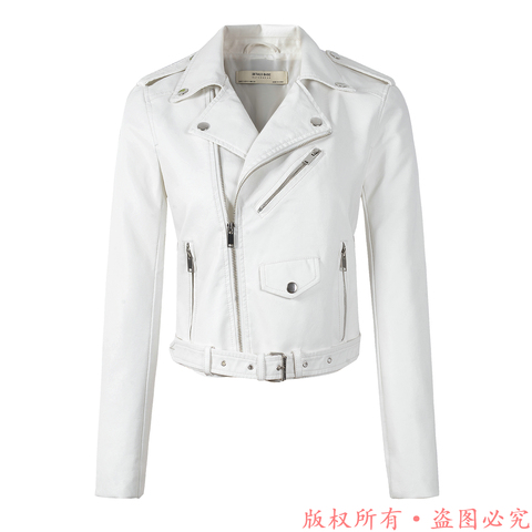 Chaqueta de cuero para motocicleta para mujer, abrigo de piel sintética fina, color blanco, para invierno y otoño, novedad de 2022 ► Foto 1/6