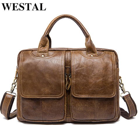 WESTAL-maletines de cuero genuino para hombre, bolsas de mensajero para ordenador portátil, bolsas de oficina de cuero genuino, maletín para documentos ► Foto 1/6