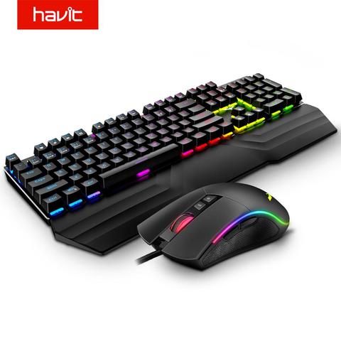 HAVIT-Juego DE teclado y ratón mecánico con cable, 104 teclas, interruptor azul, luz RGB, USB, para Rusia, EE. UU., Reino Unido ► Foto 1/6