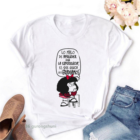 Camiseta de Mafalda de dibujos animados para mujer, remera Harajuku con estampado del alfabeto de manga corta para mujer, remera informal Kawaii, camisetas de mujer ► Foto 1/6