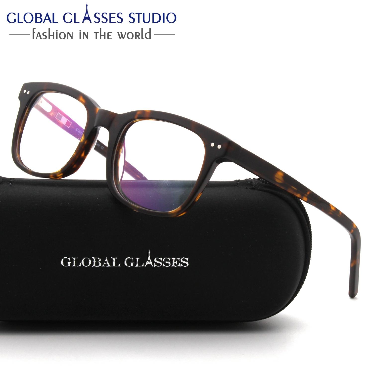 Gafas con marcos de acetato para hombre, lentes ópticas para miopía, gafas de prescripción Vintage, color negro, azul, gran oferta, 609G ► Foto 1/6