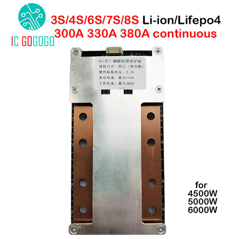 Lifepo4-Placa de protección de batería de litio continua, 300A, 330A, 380A, 4S, 8S, 3S, 6S, 7S, Lifepo4, 12V, 24V, BMS, 3,7 V, 3,2 V ► Foto 1/4