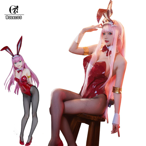 ROLECOS, disfraz de Cosplay de DARLING in the FRANXX de Anime Zero Two, disfraz de chica conejito 02, mono Sexy de mujer, traje de cuero rojo ► Foto 1/6