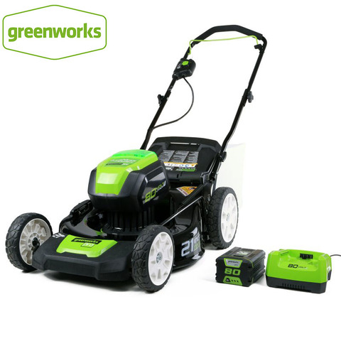 Greenworks-cortacésped inalámbrico sin escobillas, cubierta de acero, 21 pulgadas, 3 en 1, bolsa de recogida y descarga lateral con batería de 5.0ah, 80V ► Foto 1/2