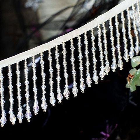 Accesorios de encaje con borlas y cuentas blancas, falda de vestido, cortina, textil para el hogar, mosaico de encaje decorativo ► Foto 1/4