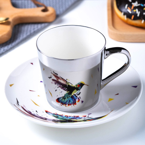 Ins Mirror Reflection Cup-taza de café, juego de Taza de Café de Cerámica Picasso y platillo, tazas para amigo, el mejor regalo de cumpleaños WF ► Foto 1/4