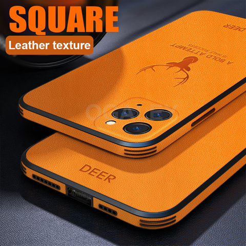 Funda cuadrada de cuero para iPhone, carcasa de lujo a prueba de golpes con diseño de ciervo para iPhone 12 Pro Max 12 Pro 11 Pro Max XS 12Pro X XR ► Foto 1/6