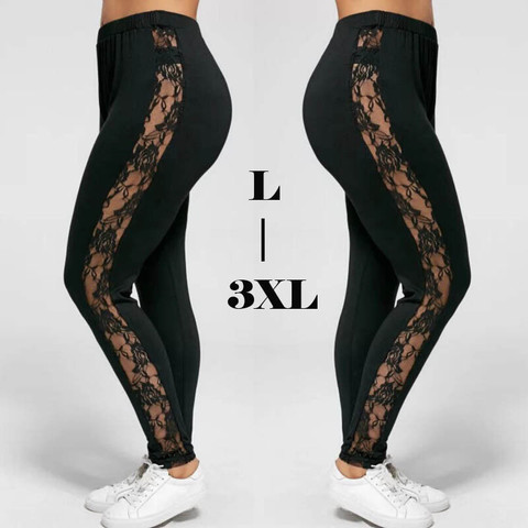 Mallas deportivas de cintura alta para mujer, Leggings de encaje de talla grande 3XL XXL, pantalones de Yoga ahuecados para gimnasio y entrenamiento ► Foto 1/4