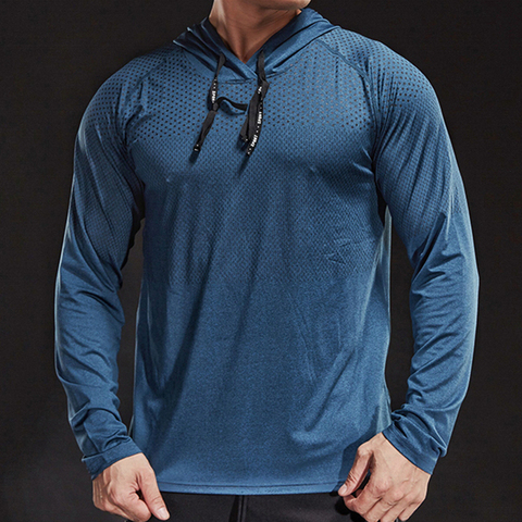 Camiseta gruesa para correr para hombre, camisa de manga larga con capucha para gimnasio, camiseta de entrenamiento de Fitness, secado rápido, transpirable, Otoño e Invierno ► Foto 1/6