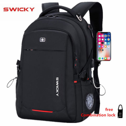 SWICKY hombre multifunción moda con carga USB de negocios casual de viaje antirrobo impermeable 15,6 pulgadas Laptop hombres mochila ► Foto 1/6