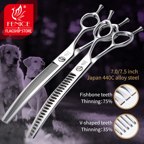 Fenice-Tijeras profesionales de peluquería para perros, tijeras de adelgazamiento curvado para cara y cuerpo, 7,0/7,5 pulgadas, JP 440C, alta calidad ► Foto 1/6