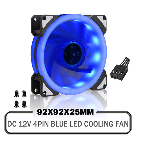 Ventilador LED azul de 92x92x25mm, ventilador de CC de 12V, carcasa de ordenador, CPU GPU, refrigeración, Control de temperatura de 4 pines ► Foto 1/6