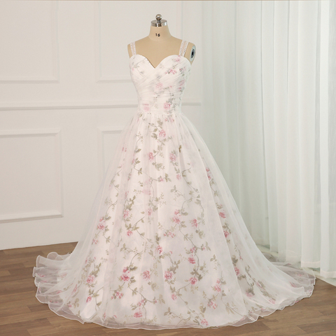 Jiayigong-vestido de boda con estampado Floral, de talla grande, sin mangas, pliegues de corazón, lentejuelas, para novia ► Foto 1/6