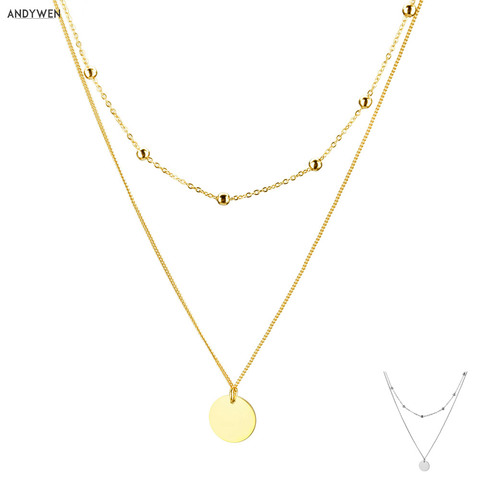 Colgante de cadena de oro de Ley 925 de ANDYWEN, collar de cadena doble para mujer, collar sencillo de moda 2022, joyería de lujo ► Foto 1/6