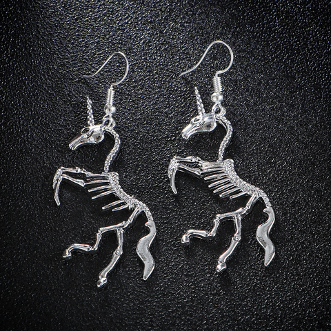 Pendientes de unicornio Punk para mujer, joyería de moda, colgante de unicornio, esqueleto, gota colgante, regalo bonito para mujer, venta al por mayor ► Foto 1/6