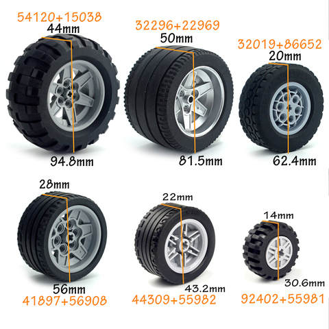 Buje de rueda de neumático técnico, 2-4 Uds., piezas de tecnología compatibles con bloques de construcción, coche, camión, 44309, 92402, 32022 + 86652 ► Foto 1/6