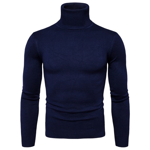 Suéter de cuello alto para hombre, Jersey de punto liso, informal, ajustado, de cuello doble, para invierno ► Foto 1/6