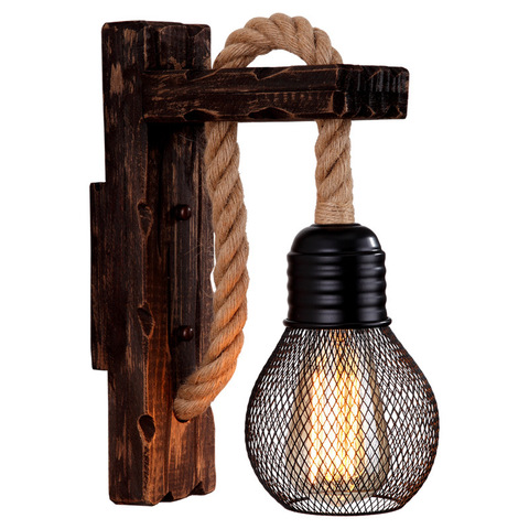 Lámparas de pared de cuerda de cáñamo de madera Vintage, luminaria Retro Para pasillo, cabecera, Loft, decoración Industrial Americana, iluminación de madera ► Foto 1/6