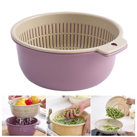 utensilios de cocina Colador de plástico doble para cocina, escurridor para lavar frutas y verduras, colador plegable, herramienta de cocina tamizador de harina de cocina utensilios de cocina novedosos ► Foto 1/6