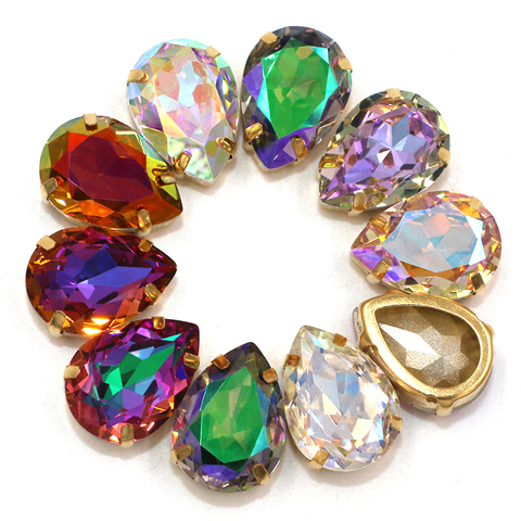 Diamantes de imitación con forma de lágrima K9, cristal para coser, con marco hueco de oro, artesanías/ropa, novedad ► Foto 1/6