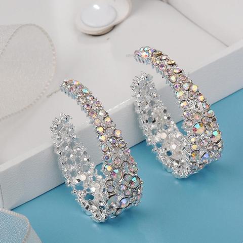 Pendientes de aleación de colores para mujer, aretes con incrustaciones de diamantes de imitación coloridos, tipo C, regalo de joyería, aretes de colores brillantes ► Foto 1/6