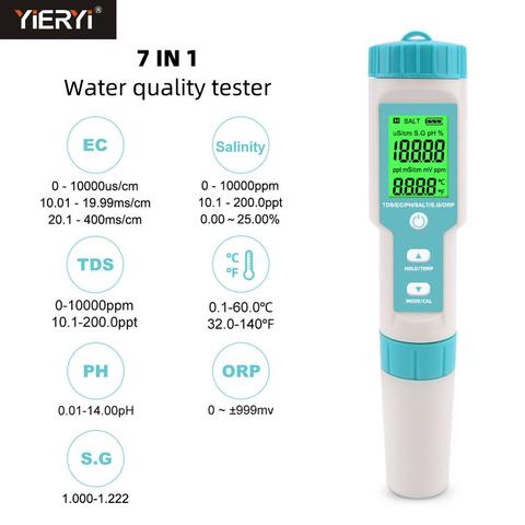 Nuevo 7 en 1 PH/TDS/EC/ORP/salinidad/S. G/medidor de temperatura C-600 Probador de Calidad del Agua para agua potable, acuarios medidor de PH ► Foto 1/6