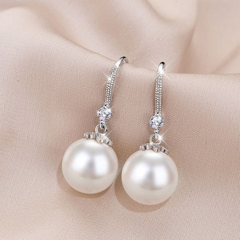 Pendientes sencillos de perla clara grande para mujer, joyería sencilla, aretes clásicos de perla blanca redonda, regalos elegantes ► Foto 1/6