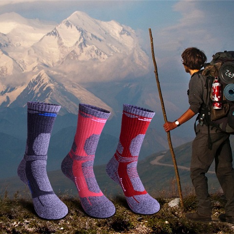 Calcetines térmicos de invierno para hombre y mujer, medias gruesas para senderismo al aire libre, calcetines para esquiar, deportes, montañismo, 2 par/lote ► Foto 1/6