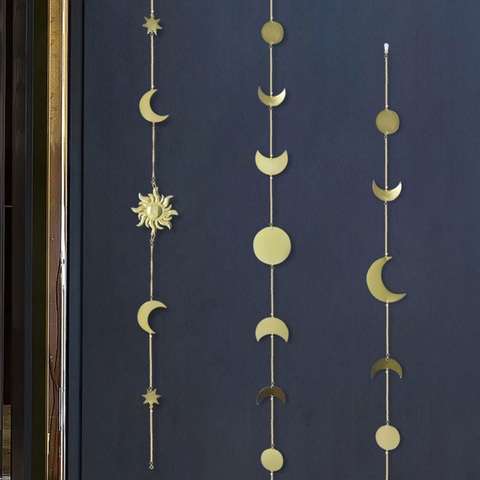 Pieza redonda de Metal, decoración colgante en forma de Luna y sol, foto para niños, decoración colgante de pared de salón con cadenas ► Foto 1/6