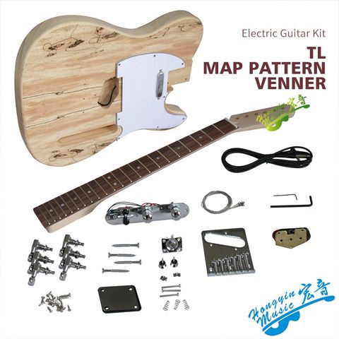 Kit de bricolaje de guitarra eléctrica de estilo TL, diseño de mapa, chapa de madera de haya de grado, juego de diapasón duro con cuello de arce ► Foto 1/6