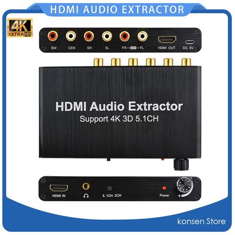 Extractor de Audio HDMI de 4K, 5,1 canales, decodificador Coaxial a RCA AC3/DST a 5,1, amplificador, convertidor analógico para PS4, reproductor de DVD, HDTV ► Foto 1/6