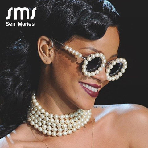 Gafas de sol redondas de perlas Vintage para mujer, nuevas gafas de sol de lujo de diseñador de marca a la moda de aleación de gran tamaño con diamantes, gafas Retro para hombre ► Foto 1/6