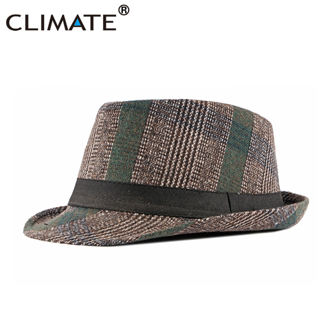 CLIMATE-sombrero a cuadros para hombre, Fedora Formal de cuadros de Jazz para hombre, gorro de lana de poliéster liso, Gorra de fieltro, gorro para hombre ► Foto 1/6