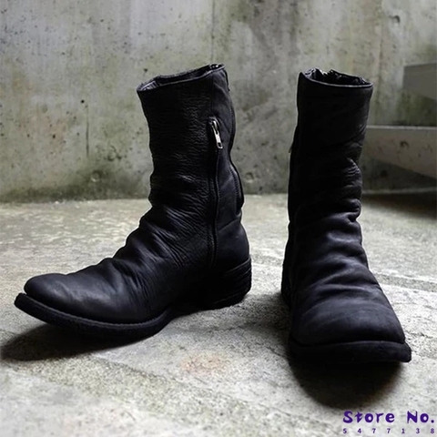 Zapatos De moda para Hombre, chanclas con cremallera De alta calidad, botas De cuero PU para motocicleta, Zapatos informales De punta redonda, LP387 ► Foto 1/6