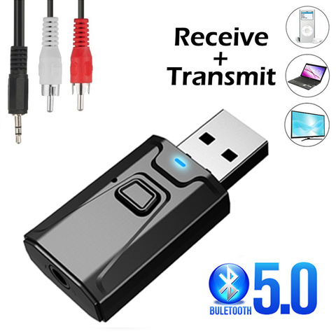 Transmisor receptor de Audio Bluetooth 5,0 AUX USB 3,5mm Jack RCA y Mic llamada con manos libres para TV coche PC música estéreo adaptador inalámbrico ► Foto 1/6