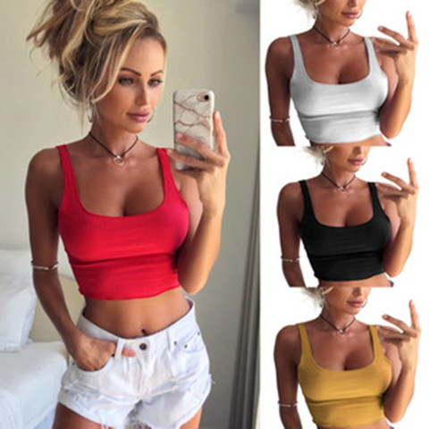 Camiseta sin mangas lisa con tirantes para mujer, Top corto Sexy para fiesta en la playa, sin mangas con cuello de barco, Bralette, Top sin mangas 2022 ► Foto 1/6