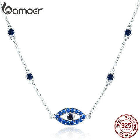 BAMOER-Colgante de cadena de circonia cúbica azul para mujer, Plata de Ley 925 auténtica, Ojo de la suerte, joyería de plata de ley SCN300 ► Foto 1/6