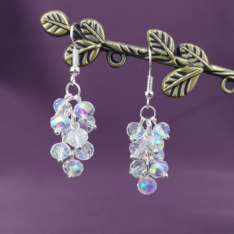 Pendientes de cristal con cuentas de uva agrietada para mujer, joyería con cuentas de cristal de 6/8mm, pendientes de gota de copo de nieve de Navidad, regalo para niña y mujer ► Foto 1/6