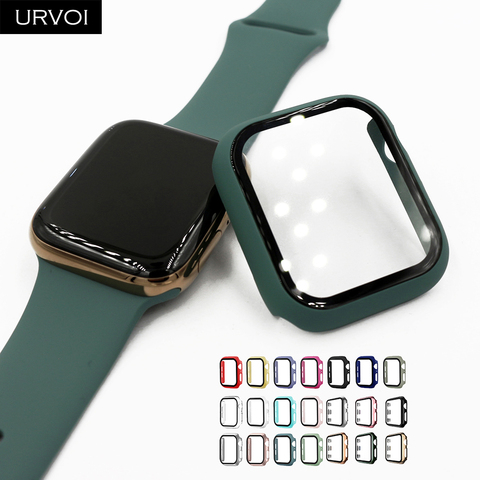 Funda completa URVOI para Apple Watch series 5 4 3 2 carcasa de Marco duro de plástico mate con película de vidrio para iWatch protector de pantalla ► Foto 1/6