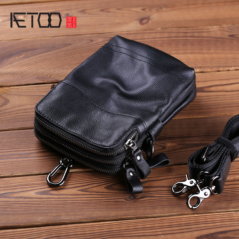 AETOO-mini bolso de hombro para hombre, bolsa para teléfono móvil multifunción con cabeza de piel ► Foto 1/6