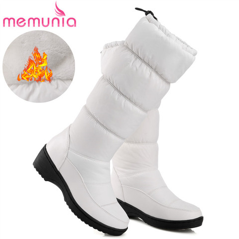 MEMUNIA 2022 nueva moda botas de nieve cálidas mujeres punta redonda de cuero pu botas altas hasta la rodilla de piel gruesa señoras botas de invierno ► Foto 1/6