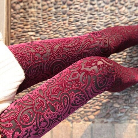 Primavera y estilo de otoño nuevo Bud Silk Hollow Out Nine Minutes of Pants Net Yarn Faux Fur empalme Leggings Mujer rosas ► Foto 1/6