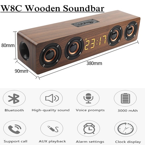 Altavoz Bluetooth con 4 altavoces, barra de sonido para TV, Subwoofer, columna de sonido con reloj LED, pantalla, Radio FM, Sistema Acústico, caja de soporte ► Foto 1/6