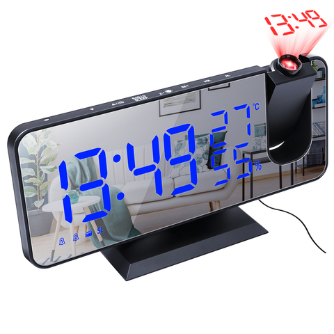 Reloj de mesa con alarma Digital LED, reloj electrónico de escritorio con USB, despertador, Radio FM, proyector de tiempo, función de repetición, 2 alarmas, # ► Foto 1/1